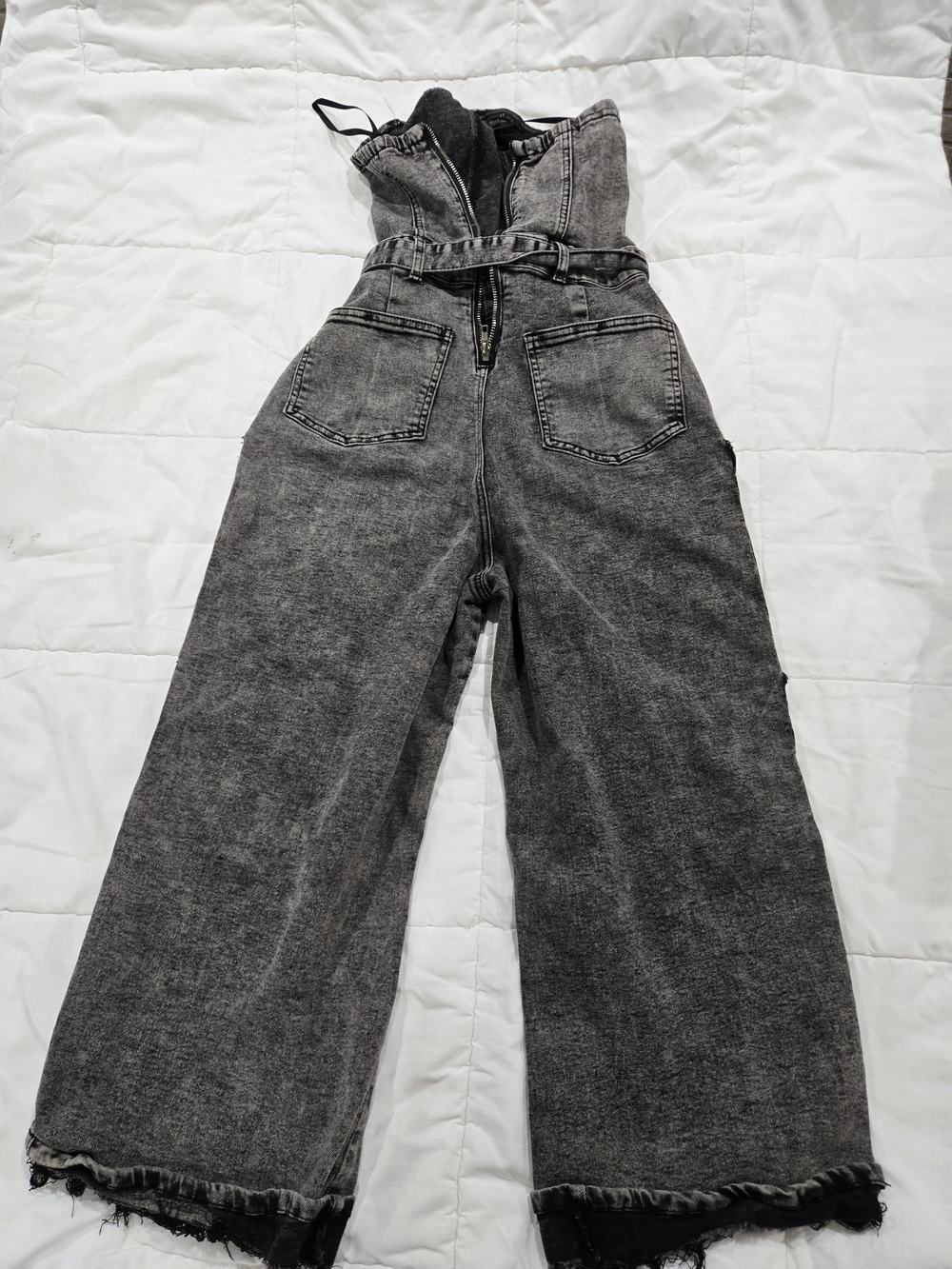 Washed Black Cargo Denim Overalls with Utility Pockets - Picture 2 of 2